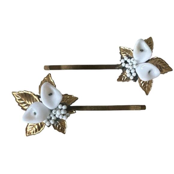 Romantic Floral Hair Pins Set Vintage Jewelry Bridal Winter Gift Coquette Girl - Picture 1 of 6